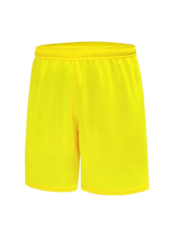 Boys Athletic Shorts Solid Color Quick Drying Basketball Soccer Running Sports Gym Active Elastic High Waist Shorts(Yellow,7-8 Years)