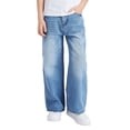 thumbnail image 1 of CPNG Boys Baggy Retro Jeans Straight Wide Leg Distressed Pants Casual Lightweight Fashion Button Front Zipper Denim Pants(Light Blue,10-11 Years), 1 of 5