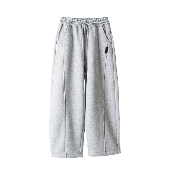 CPNG Boys Daily Fleece Lined Sweatpants Teen Boys Loose Wide Leg Sweat Pants Elastic High Waist Baggy Casual Joggers(Grey,12-13 Years)