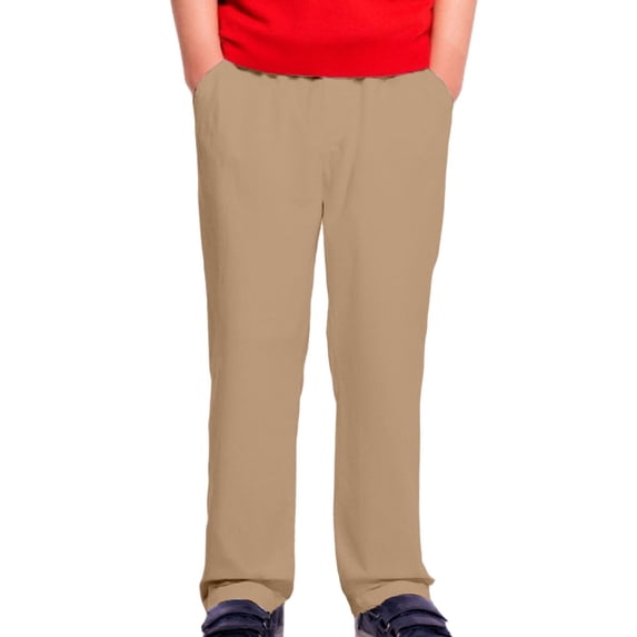 CPNG Boys Dress Pants Straight Pants Solid Color School Uniform Pants Classic Elastic High Waist Uniform Pants(Khaki,14-15 Years)