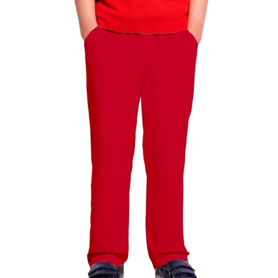 CPNG Boys Dress Pants Straight Pants Solid Color School Uniform Pants Classic Elastic High Waist Uniform Pants(Red,10-11 Years)