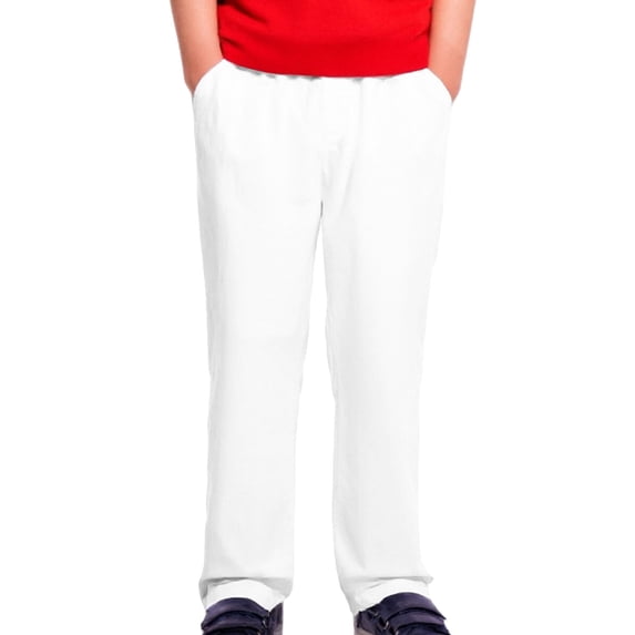 CPNG Boys Dress Pants Straight Pants Solid Color School Uniform Pants Classic Elastic High Waist Uniform Pants(White,12-13 Years)