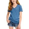 thumbnail image 1 of CPNG Boys Girls Casual Cotton T Shirt Solid Color Short Sleeve V Neck T Shirt Summer Comfortable Tees Tops(Sky Blue,9-10 Years), 1 of 9