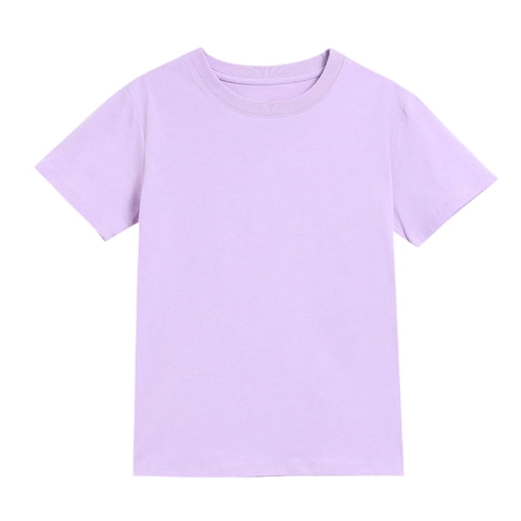 CPNG Boys Girls Daily Casual T Shirt Comfortable Stylish Solid Color Summer Crewneck Short Sleeves T Shirt(Light Violet,5-6 Years)