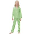 thumbnail image 1 of CPNG Boys Girls Home Clothing Nightclothes Set Satin Long Sleeve Lapel Button Shirt and Pants 2 Pcs Outfits Set(Light Green,9-10 Years), 1 of 4
