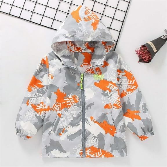 CPNG Boys Girls Letter Graphic Rain Jackets Ski Snow Lightweight Waterproof Rain Wear Hooded Raincoats Outdoor Windbreakers for Kids Rain Coat