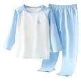 thumbnail image 1 of CPNG Boys Girls Loungewear Sleepwear Underwear 2 Pcs Set Color Blocked Long Sleeve Crewneck Pullover Top and Pants Set, 1 of 3