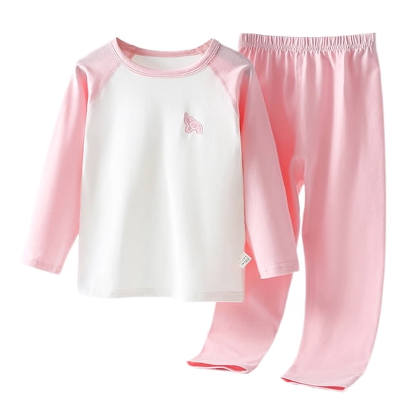 CPNG Boys Girls Loungewear Sleepwear Underwear 2 Pcs Set Color Blocked Long Sleeve Crewneck Pullover Top and Pants Set