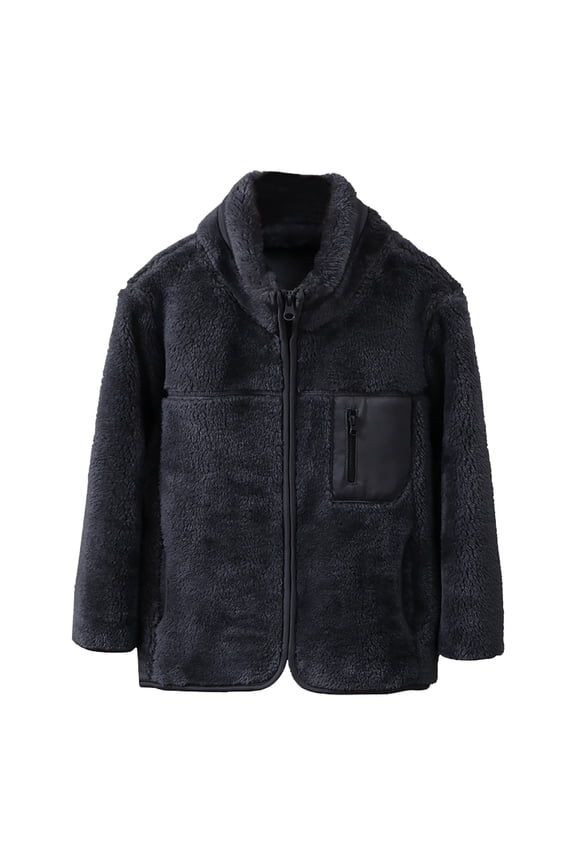 Boys Girls Mini Fur Jacket Toddler Warm Zip Up Jacket with 1 Chest Pocket Winter Outwear Puffer Coat Kids Thermal Thicken Outerwear Fleece Snowsuit