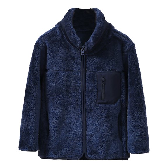 CPNG Boys Girls Mini Fur Jacket Toddler Warm Zip Up Jacket with 1 Chest Pocket Winter Outwear Puffer Coat Kids Thermal Thicken Outerwear Fleece Snowsuit