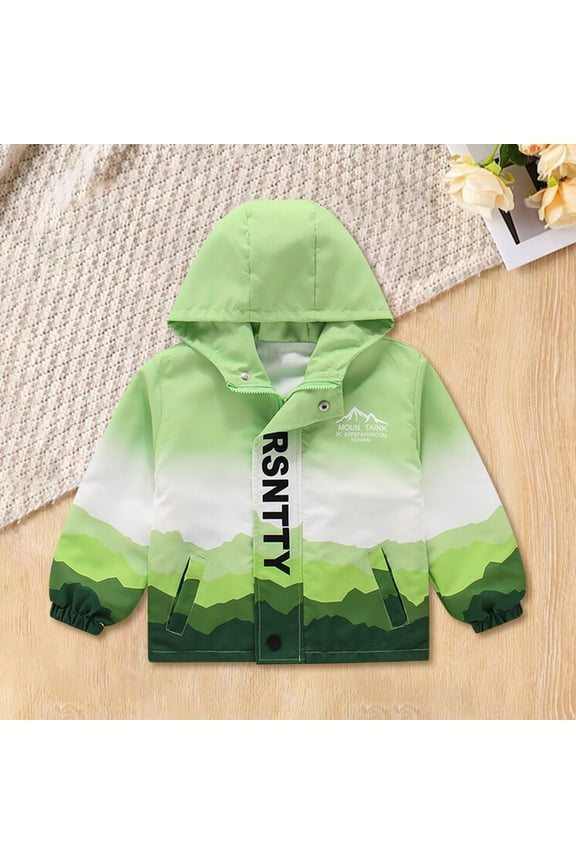 Boys Girls Rain Wear Waterproof Hooded Jacket for Teen Gradient Zip Up Windproof Raincoat Outdoor Lightweight Athletic Hiking Camping Windbreaker
