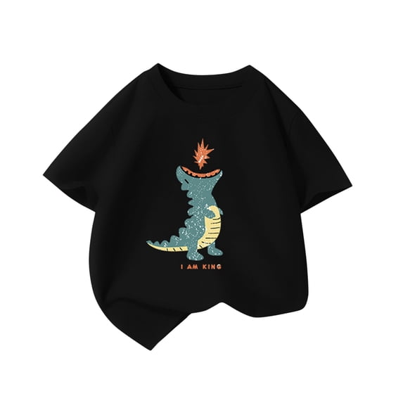 CPNG Boys Girls Summer Short Sleeved Cartoon Dinosaur Printed T-Shirt Toddler Crewneck Basic Tees Casual Tops(Black,6-7 Years)