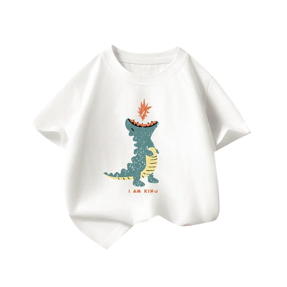 CPNG Boys Girls Summer Short Sleeved Cartoon Dinosaur Printed T-Shirt Toddler Crewneck Basic Tees Casual Tops(White,10-12 Years)