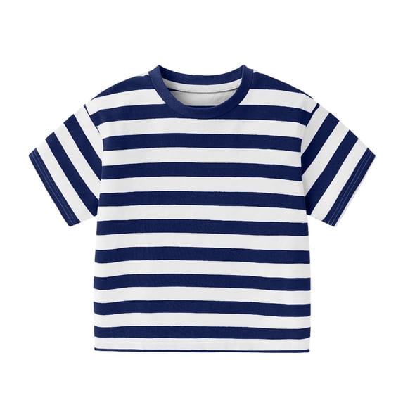 CPNG Boys Girls Summer T Shirts Toddler Teen Striped Pullover Short Sleeve Crewneck Basic Casual T Shirts(Dark Blue,9-10 Years)