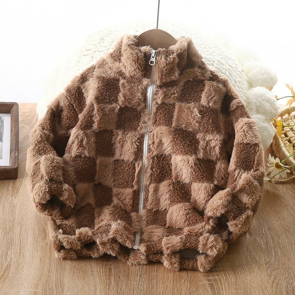 CPNG Boys Girls Teddy Coat Outerwear Sherpa Fleece Jacket Full-Zip Fuzzy Fleece Sweatshirt Zip Up Kids Toddler Windproof Coat Ultra Soft Winter Coat