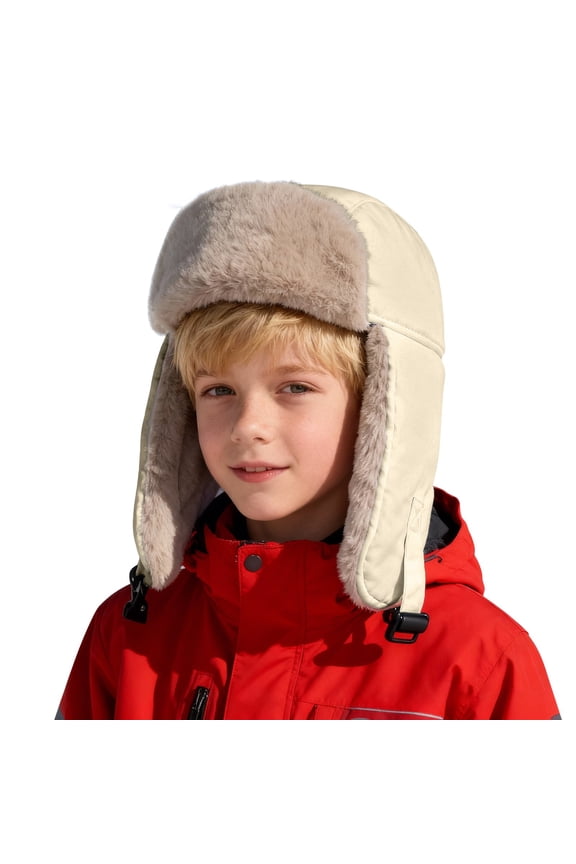 Boys Girls Trapper Hat Warm Trooper Hat Windproof Beanie Fleece Lined Kids Hat Faux Fur Lined Earflap Winter Ski Cap Ushanka Eskimo Hat