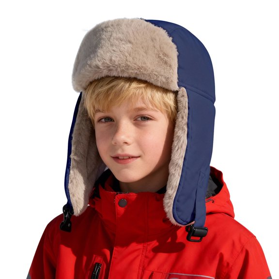 CPNG Boys Girls Trapper Hat Warm Trooper Hat Windproof Beanie Fleece Lined Kids Hat Faux Fur Lined Earflap Winter Ski Cap Ushanka Eskimo Hat