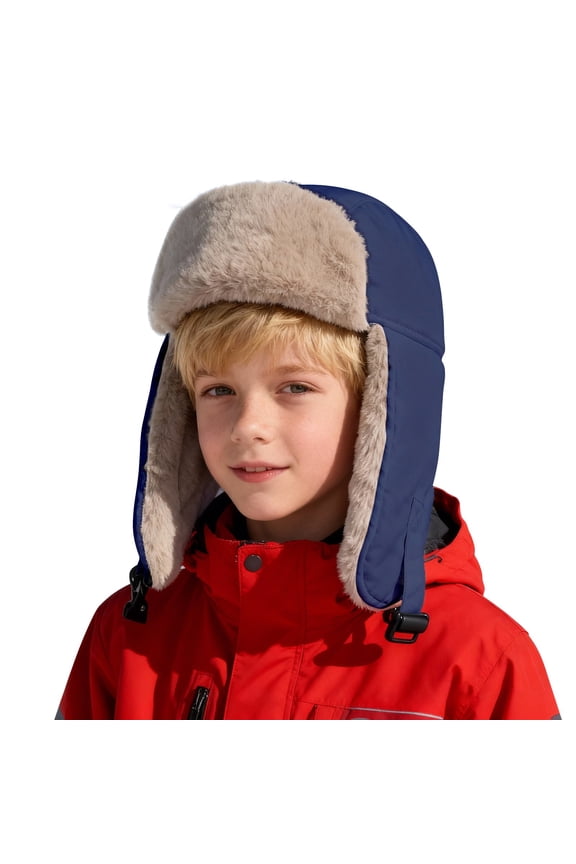 Boys Girls Trapper Hat Warm Trooper Hat Windproof Beanie Fleece Lined Kids Hat Faux Fur Lined Earflap Winter Ski Cap Ushanka Eskimo Hat