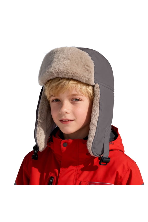 Boys Girls Trapper Hat Warm Trooper Hat Windproof Beanie Fleece Lined Kids Hat Faux Fur Lined Earflap Winter Ski Cap Ushanka Eskimo Hat