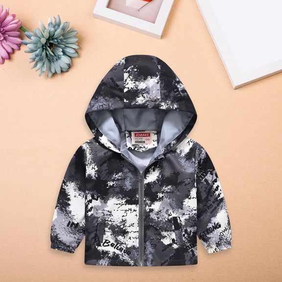 CPNG Boys Rain Jacket Toddler Kids Waterproof Animal Fleece Lined Warm Snow Coat Hooded Zipper Lightweight Windbreaker Casual Rainproof Raincoats