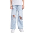 thumbnail image 1 of CPNG Boys Ripped Denim Jeans Straight Wide Leg Distressed Baggy Pants Casual Lightweight Fashion Comfort Denim Pants(Light Blue,8-9 Years), 1 of 4