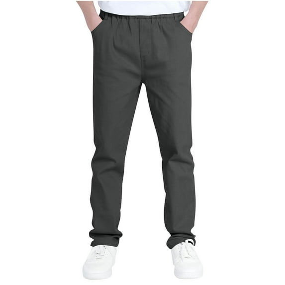 CPNG Boys' Slim Fit Stretch Elastic Waist Chino Pants Kids Straight Leg School Uniform Yonth Casual Pants(Dark Gray,6-7 Years)