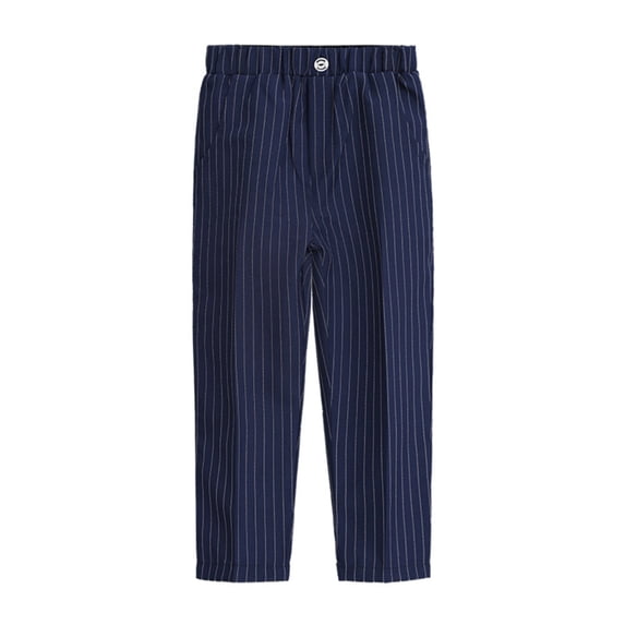CPNG Boys Striped Dress Pants Straight Pants Elastic High Waist School Uniform Pants Classic Spring Autumn Uniform Pants(Blue,12-18 Months)
