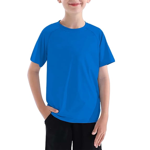 CPNG Boys T Shirts Summer Classic Solid Color Pullover Raglan Short Sleeve Crewneck Casual Trendy T Shirts Top(Blue,13-14 Years)