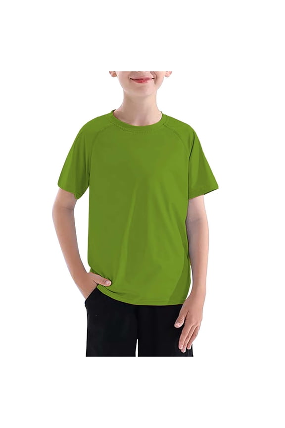 Boys T Shirts Summer Classic Solid Color Pullover Raglan Short Sleeve Crewneck Casual Trendy T Shirts Top(Green,13-14 Years)