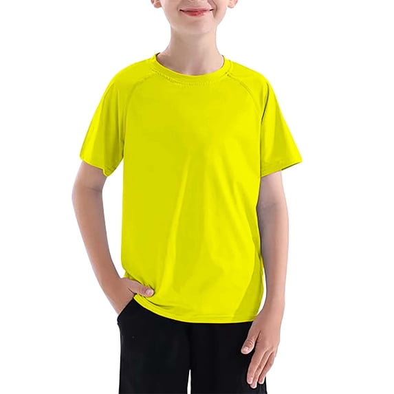 CPNG Boys T Shirts Summer Classic Solid Color Pullover Raglan Short Sleeve Crewneck Casual Trendy T Shirts Top(Yellow,3-4 Years)