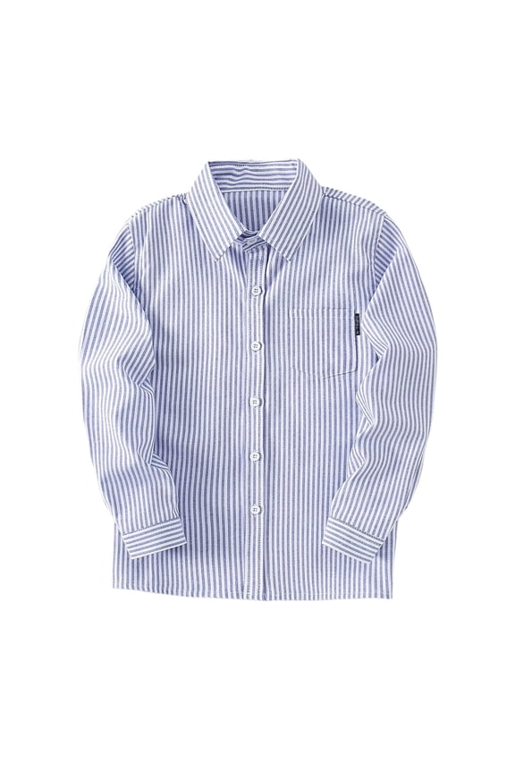 Boys and Girls Striped lapel Shirts Long Sleeve Button Down Casual Dress Shirt Fashionable Casual Formal Shirts(Blue,5-6 Years)