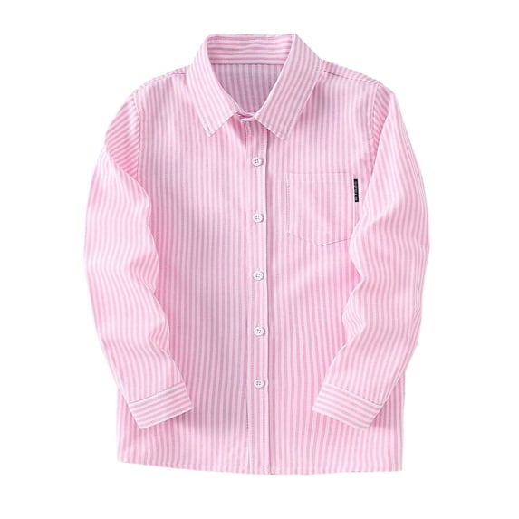 CPNG Boys and Girls Striped lapel Shirts Long Sleeve Button Down Casual Dress Shirt Fashionable Casual Formal Shirts(Pink,3-4 Years)