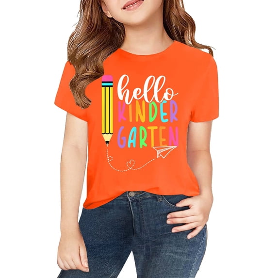 CPNG Boys' and Girls' Summer Short Sleeve T Shirt Personalized Back To School Printing Crewneck Soft Tops T-Shirts(Orange,2-3 Years)