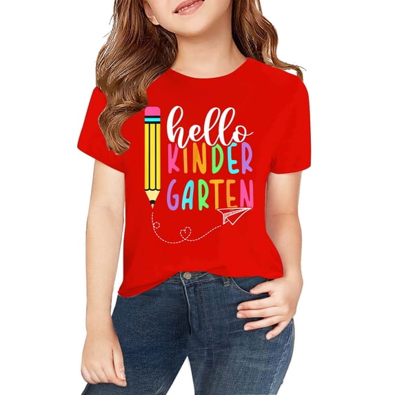 CPNG Boys' and Girls' Summer Short Sleeve T Shirt Personalized Back To School Printing Crewneck Soft Tops T-Shirts(Red,2-3 Years)