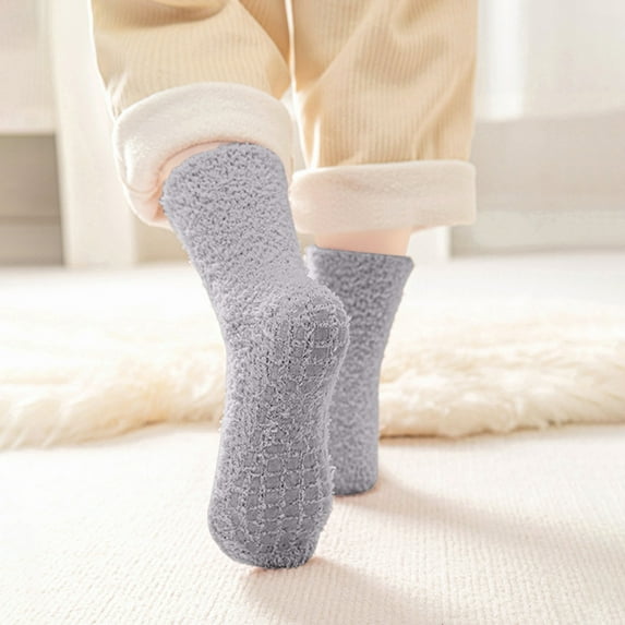 CPNG CPNG Kid Girls Fuzzy Socks Solid Color Coral Fleece Non Slip Floor Socks Comfy Fluffy Lined and Thickened Short Warm and Lint Free Autumn Winter Socks