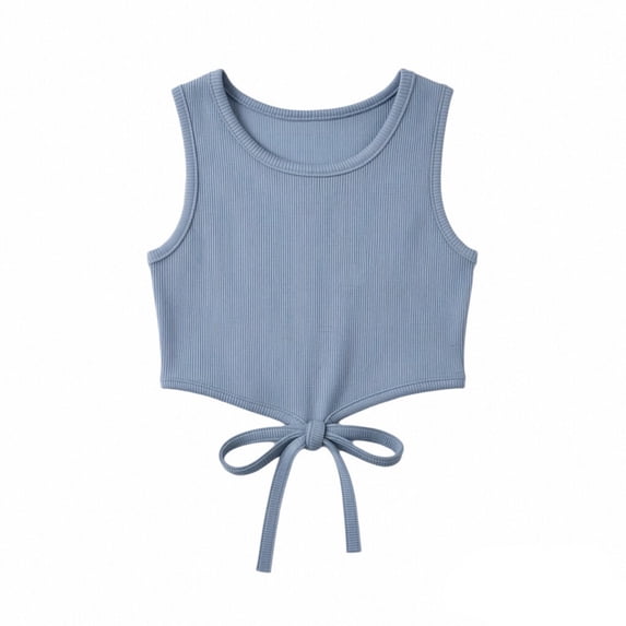 CPNG Children's Girls' Irregular Cut Vest Summer New Soft Thin Sleeveless Round Neck Solid Color Stylish Belly Tied Crop Tank Top
