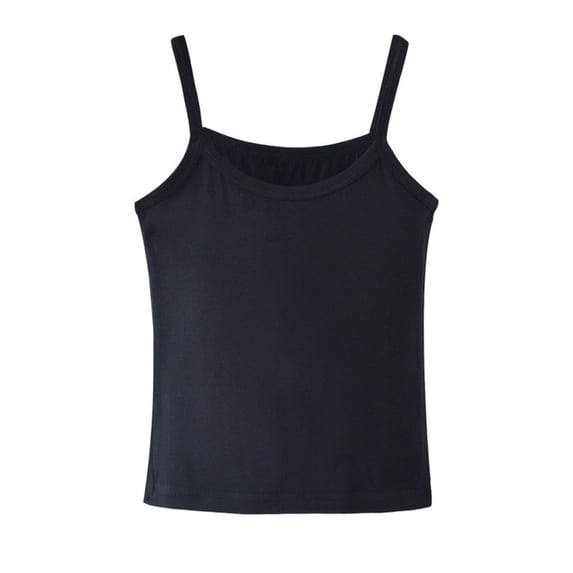 CPNG Children's Girls Undershirts Toddler Camis Camisole Solid Color Straps Sleeveless Soft Tank Tops(Black,6-7 Years)