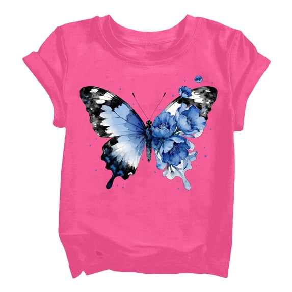CPNG Children's Girls and Boys T Shirt Trendy Butterfly Print Loose Fit Tees Summer Casual Crew Neck Short Sleeve T-Shirt