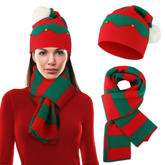 CPNG Christmas Knitted Hat and Scarf Set for Women Winter Warm Scarf Set Unisex Knitted Hat Christmas Caps Handmade Scarf for Adult