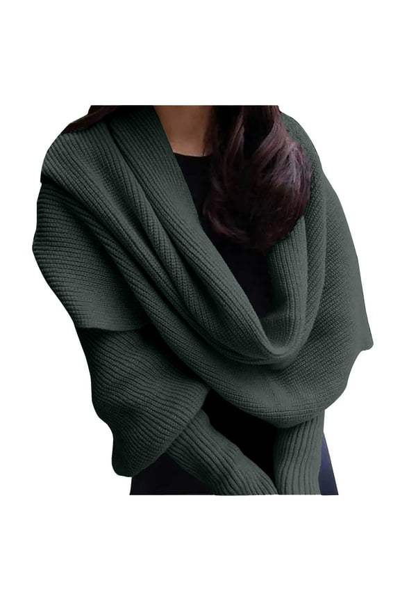 Womens Knit Sweater Tops Scarf Winter Cable Wrap Shawl Scarf with Sleeves Chunky Long Warm Crochet Scarve