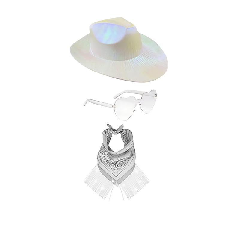7768 Cowboy Hat Costume Cowgirl With Heart Shaped Sunglasses & Bandana JIANGLAI Disco Sequin Cowgirl Hat with Heart Sunglasses and  main image 2