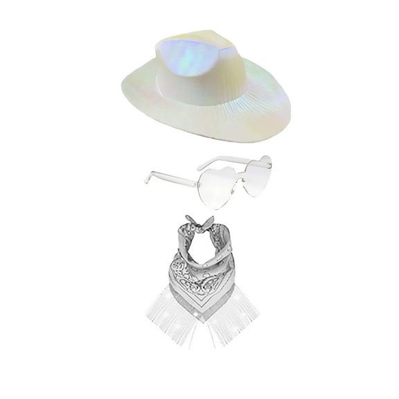 CPNG Cowboy Hat Set Cowgirl Hat with Feather Heart Shaped Sunglasses Bandana Accessories for Costume Party 3 Pcs