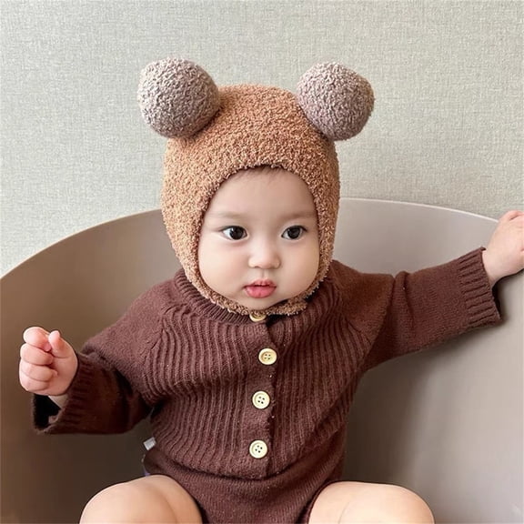 CPNG Cute and Super Cute Ball Cap Warm Plush Hat Soft Bonnet Kids Girl Boys Head Cap Ear Protection Fleece Hemming Caps Cold-Proof Pure Hand-Crocheted