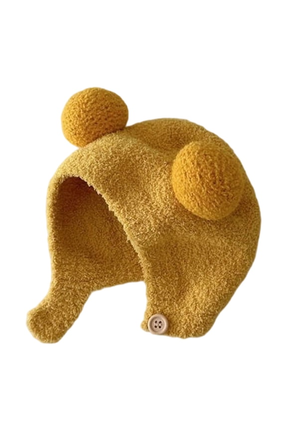 Cute and Super Cute Ball Cap Warm Plush Hat Soft Bonnet Kids Girl Boys Head Cap Ear Protection Fleece Hemming Caps Cold-Proof Pure Hand-Crocheted