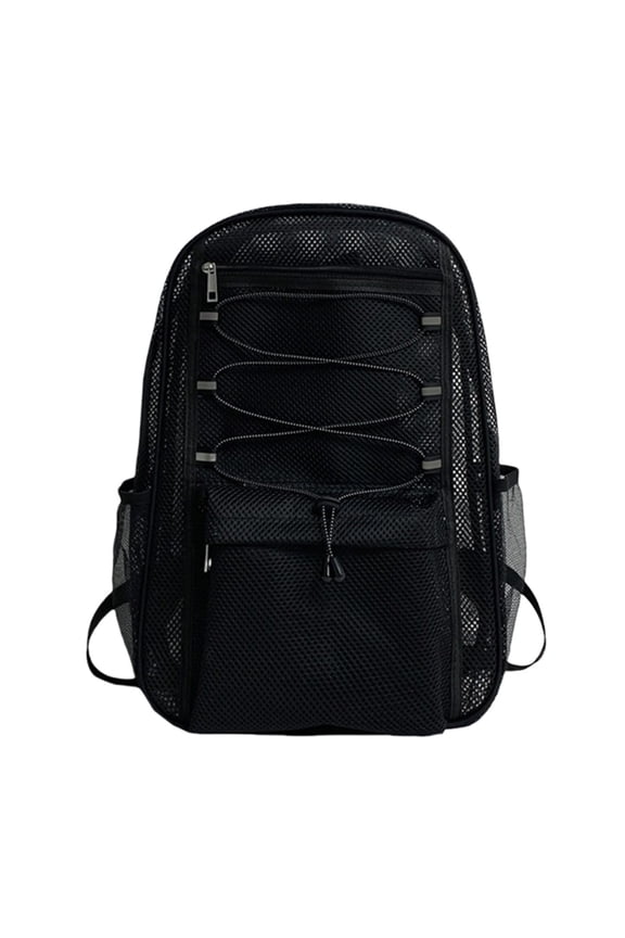 Fashion See Through Mesh Backpack 17.7 Inch Bookbags Heavy Duty Net Bookbag with Elastic Rope & 3D Padded Straps Casual Lightweight Travel Daypacks