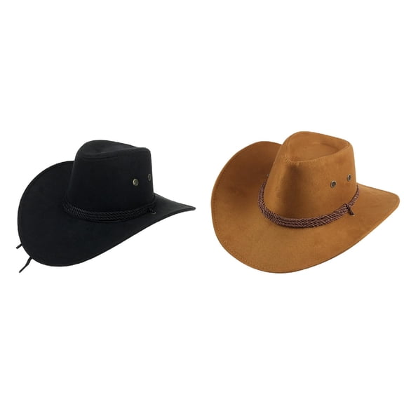 CPNG Faux Felt Western Cowboy Cowgirl Hat for Women Men Fedora Outdoor Wide Brim Hat with Strap Unisex Rolled up Caps
