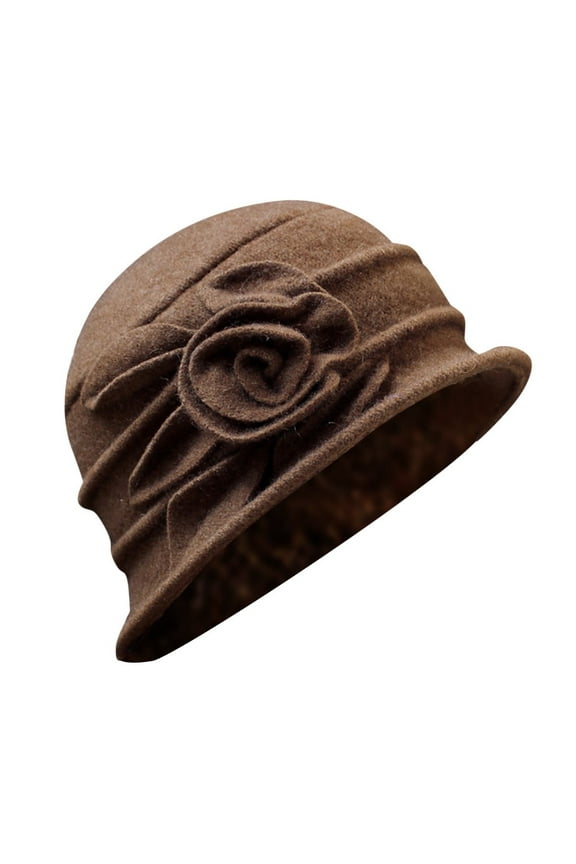 Fleece Fashion Women-Cloche-Hat, 1920s Vintage Womens-Felt-Hat, Floral Winter Fall Spring Church-Hats for Women Elegant
