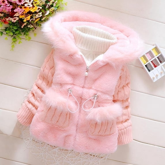 CPNG Girl Winter Dress Coats Knited Fur Outerwear Coats Snowsuit Clothing Warm Fleece Lined Lightweight Parka Snow Puffer Down Jacket with Hooded