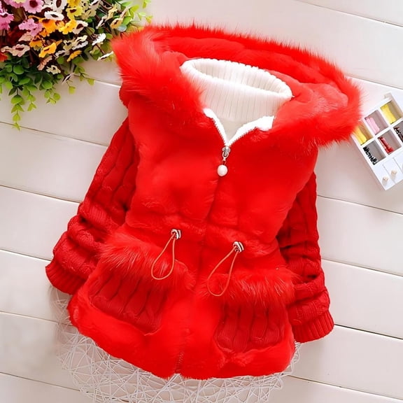 CPNG Girl Winter Dress Coats Knited Fur Outerwear Coats Snowsuit Clothing Warm Fleece Lined Lightweight Parka Snow Puffer Down Jacket with Hooded