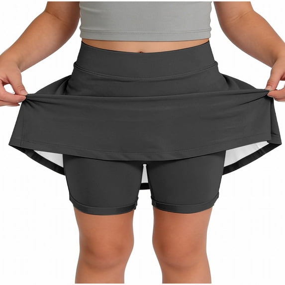 CPNG Girl's Athletic Skorts Solid Color Sporty Skirts Shorts with Pockets Little Girl High Waisted Stretchy Skort Sporty Skorts